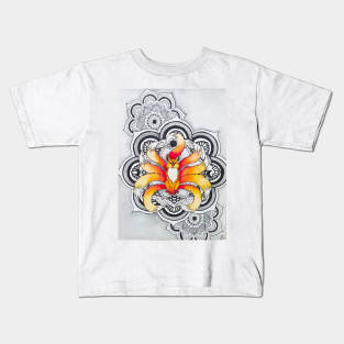 Flaming Kitsune Mandala Kids T-Shirt